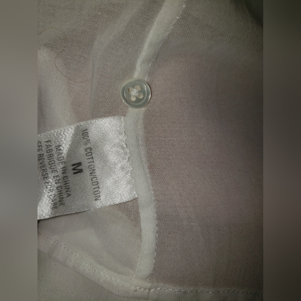 Elie Tahari white 100% cotton semi sheer fitted tailored ruffle blouse top M - Picture 8 of 9